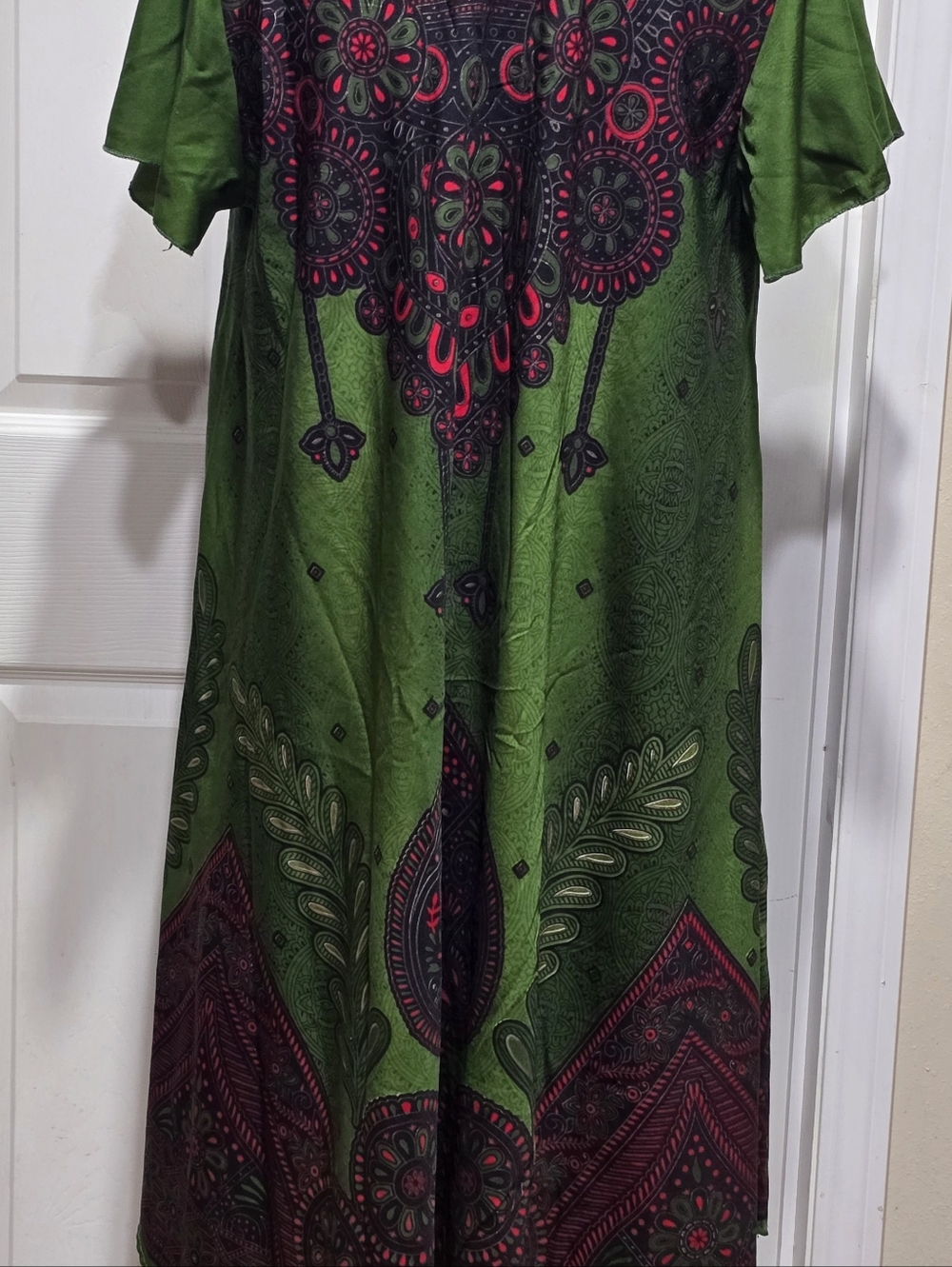 Lapogee Bold Print Green Short-Sleeve Dress with Red & Black Accents - Picture 8 of 11